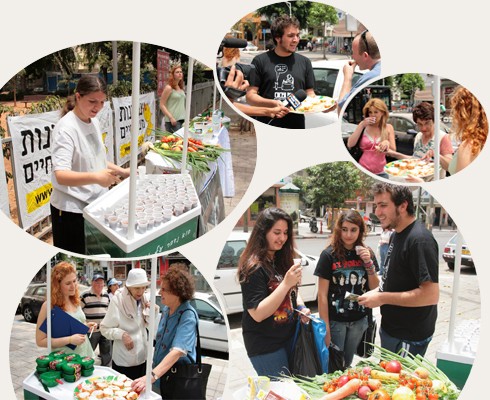 חגיגת שבועות ללא אכזריות- שפע מזון מן הצומח מוגש לציבור הרחב, ומקבל הרבה תגובות חיוביות