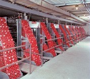 מכשיר שבאמצעותו הביצים מתגלגלות מיד לתעלת איסוף ומוסעות מהכלוב והלאה.