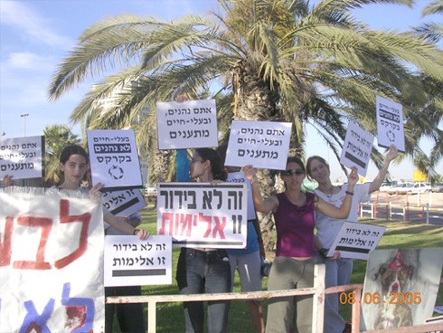 הפגנת אנונימוס נגד קרקס מדראנו בבאר-שבע, 8.6.2005. צילמה: יעל מטר.