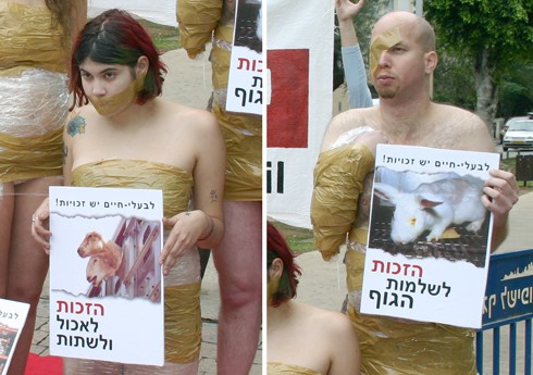 למרות הקור של אמצע דצמבר, הצליחו הפעילים לעמוד בו בעירום מבלי לזוז במשך מספר שעות.