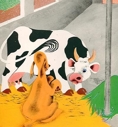 גאווה מקצועית: הפרה שומרת על התפקיד שייעדו לה בני-אדם בשיחתה עם פלוטו הכלב: שלום לך פרה, את עושה קצפת?/...