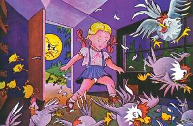 לולי – מבצרי: הילדה המשועממת מבקשת לשחק עם האפרוחים בחצר, אך אמם נבהלת ומבהירה עד כמה חיוני הלול...